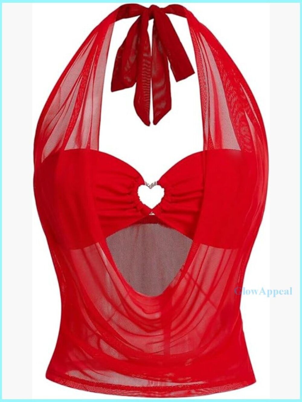 Mesh Halter Crop Top Sleeveless Y2K Party Blouse Rhinestone Decor